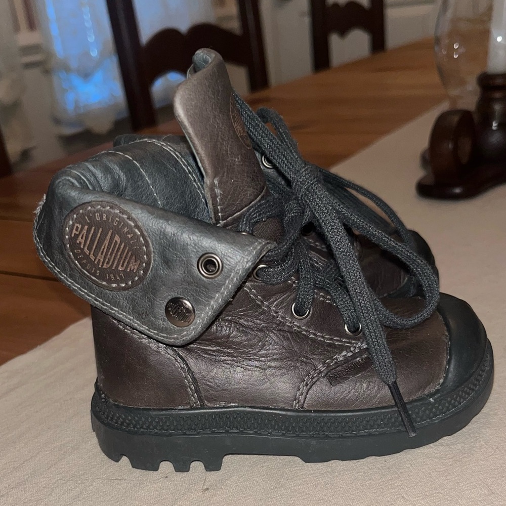 Like New Palladium Toddler Dark Brown & Gray Leather Boots